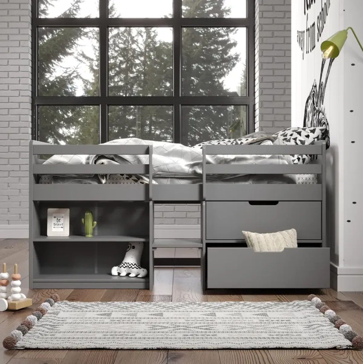 Fabiana - Twin Loft Bed With Storage - Gray