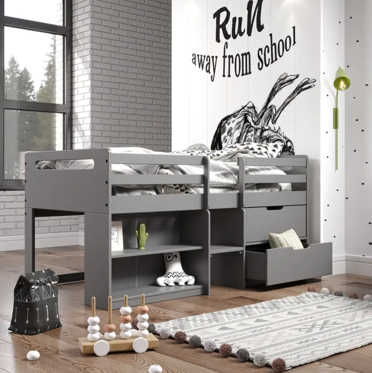 Fabiana - Twin Loft Bed With Storage - Gray