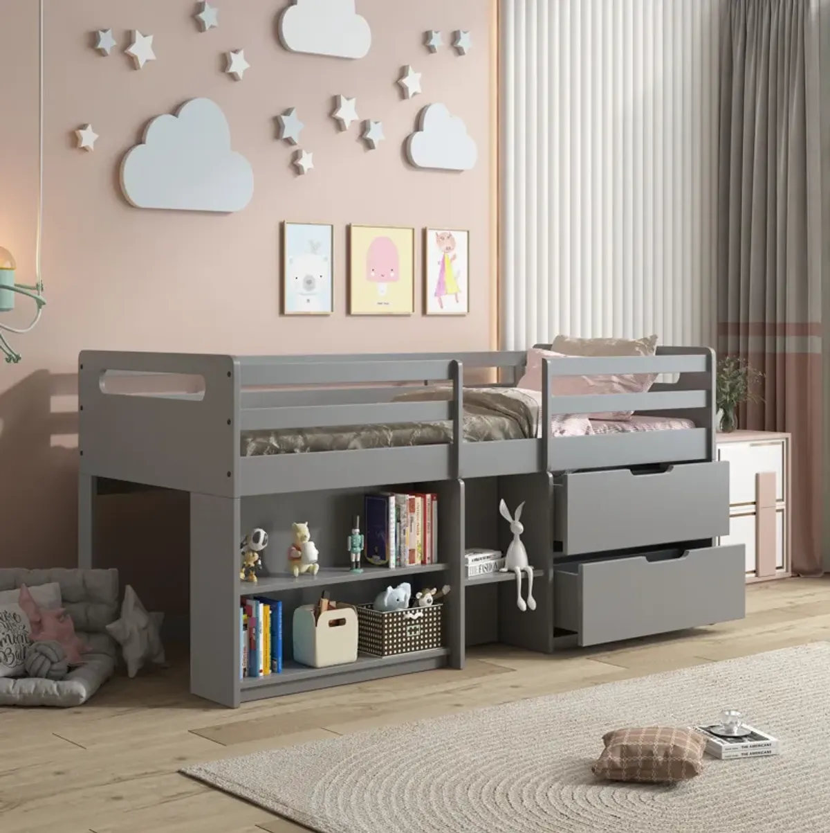 Fabiana - Twin Loft Bed With Storage - Gray