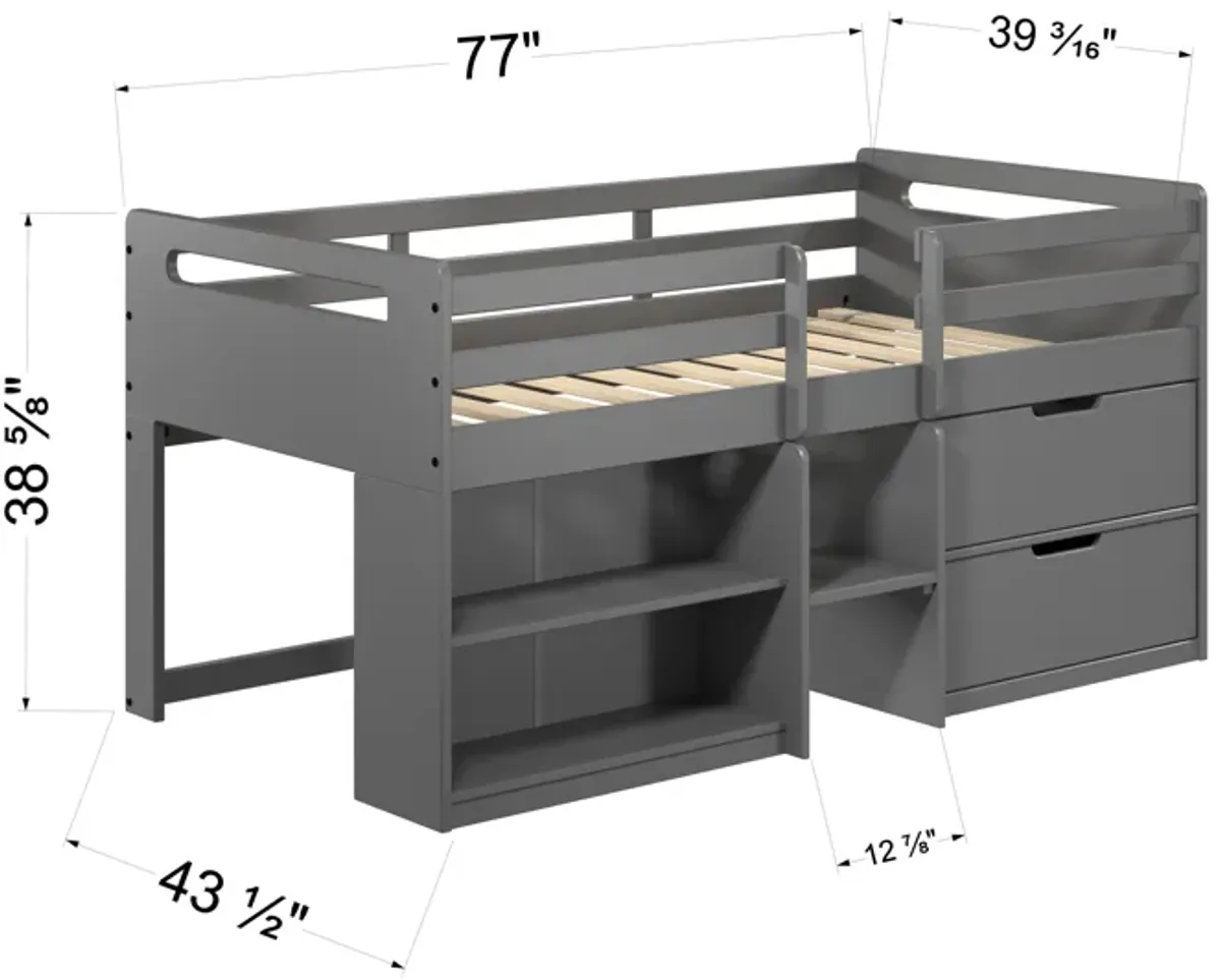 Fabiana - Twin Loft Bed With Storage - Gray