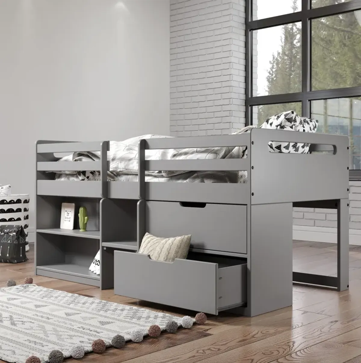 Fabiana - Twin Loft Bed With Storage - Gray