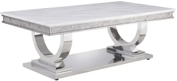 Zander - Printed Faux Marble Top & Mirrored Table - Marble