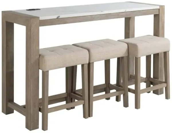 Vanilla - Real Marble Sofa Table With Power And 3 Stools - Beige / Natural