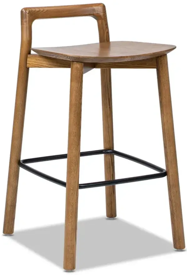 Sven - Modern Minimalist Low Back Counter Stool - Dark Brown Walnut