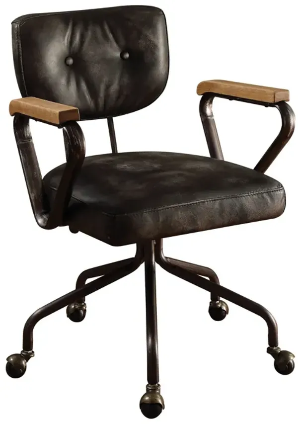 Hallie - Top Grain Leather Office Chair - Vintage Black