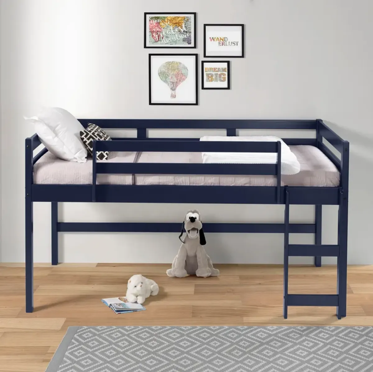 Lara - Twin Loft Bed - Navy Blue