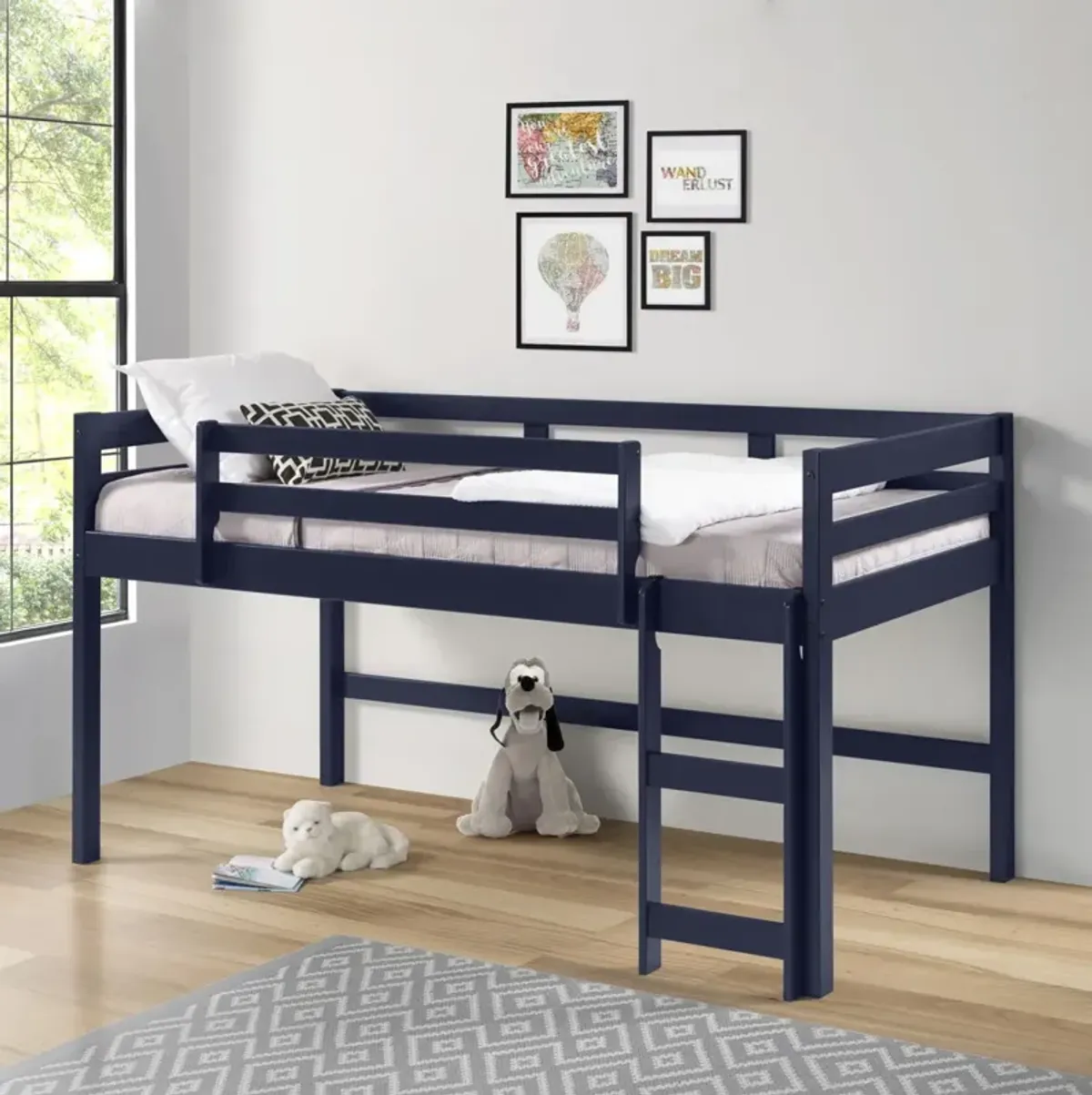 Lara - Twin Loft Bed - Navy Blue