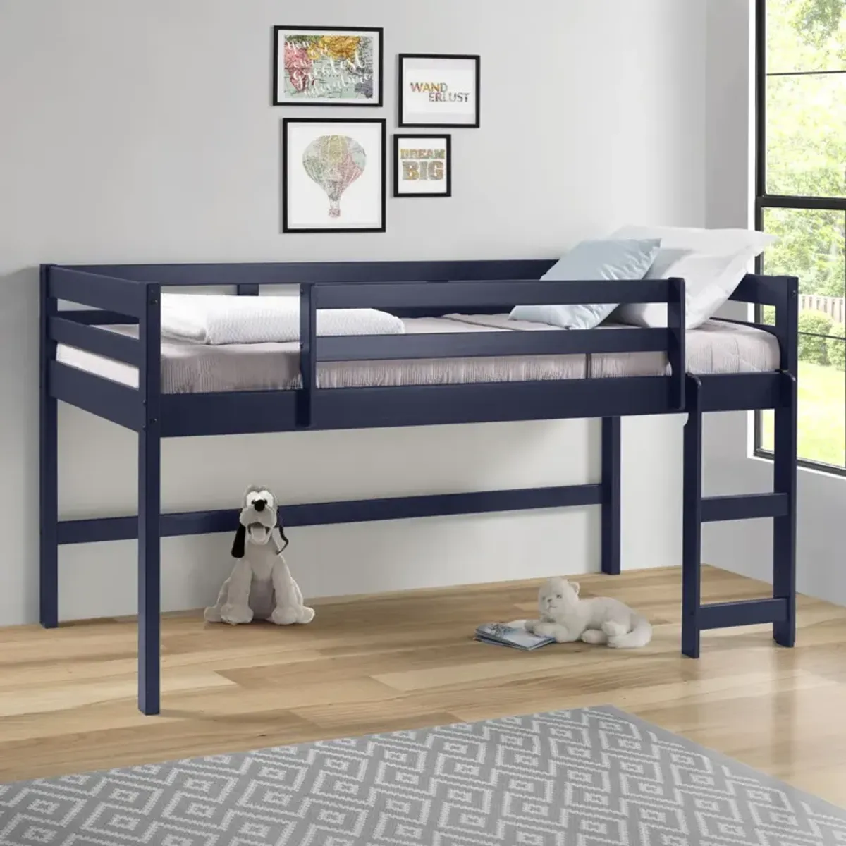 Lara - Twin Loft Bed - Navy Blue