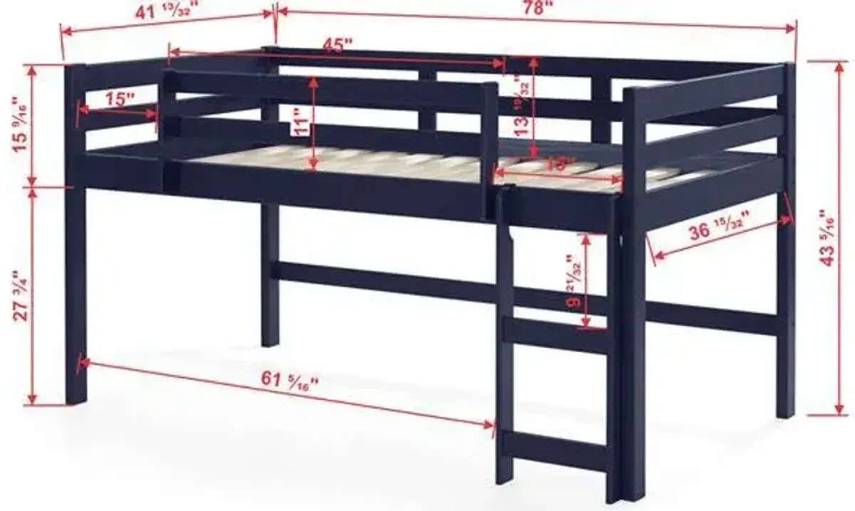 Lara - Twin Loft Bed - Navy Blue