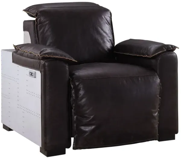 Misezon - Top Grain Leather Power Motion Recliner - Dark Brown
