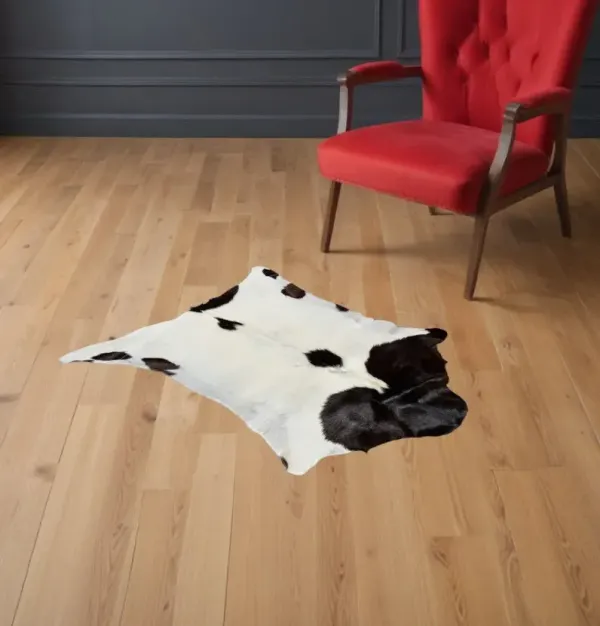 2' x 3' Calfskin Area Rug - Natural Black And White