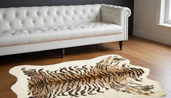 63" x 90" Tiger Faux Hide Area Rug - Light Brown Black