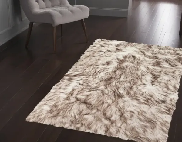 2' x 3' Faux Sheepskin Ombre Machine Tufted Non Skid Area Rug - Brown And White