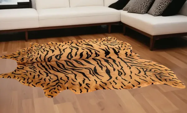 72" x 84" Tiger Cowhide Rug - Black On Natural