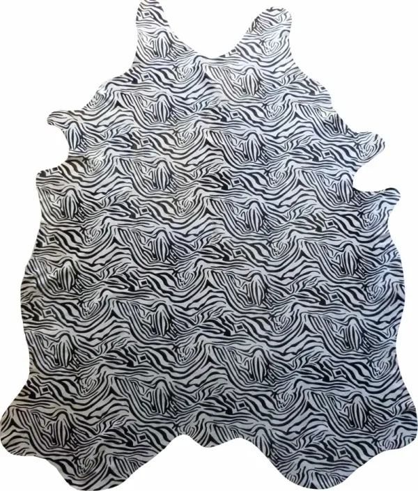 6' Stenciled Baby Zebra Cowhide Rug - Black And White
