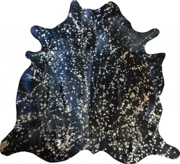 6' Devore On Black Stenciled Cowhide Rug - Gold