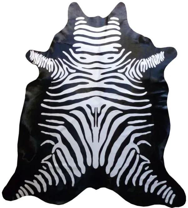 6' Stenciled Reverse Zebra Cowhide Rug - Black White