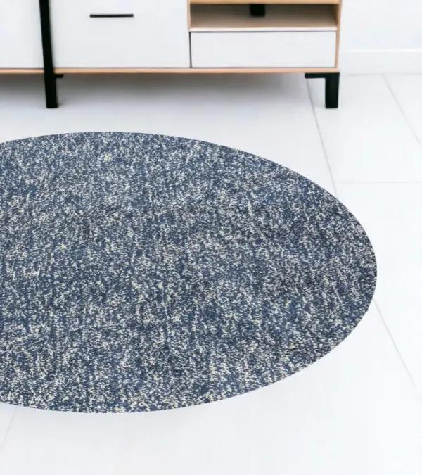 8' Heather Round Indoor Shag Rug - Indigo Ivory