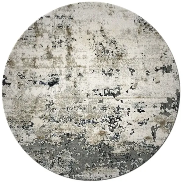 8' Machine Woven Abstract Round Indoor Area Rug - Ivory Teal