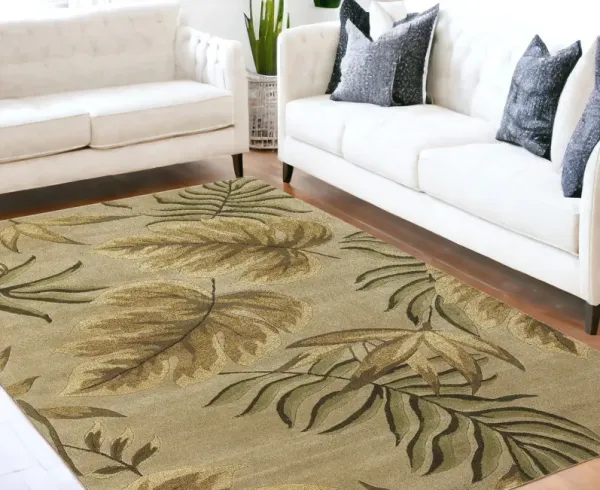 5' x 8' Hand Tufted Tropical Leaves Indoor Area Rug - Sand Beige
