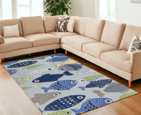 7' x 9' Polyester Area Rug - Light Blue