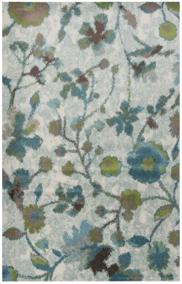 8' x 11' Machine Woven Floral Indoor Area Rug - Teal Blue