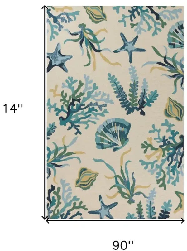 7' x 9' UV Treated Polypropylene Area Rug - Ivory Or Blue