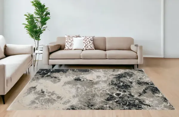 8' x 11' Machine Woven Abstract Watercolor Indoor Area Rug - Silver