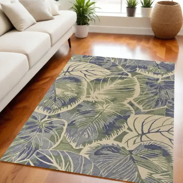 5' x 8' Hand Tufted Caladium Indoor Area Rug - Blue Green