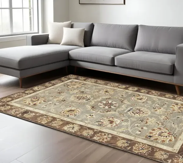 8' x 11' Hand Tufted Traditional Floral Indoor Area Rug - Gray Mocha
