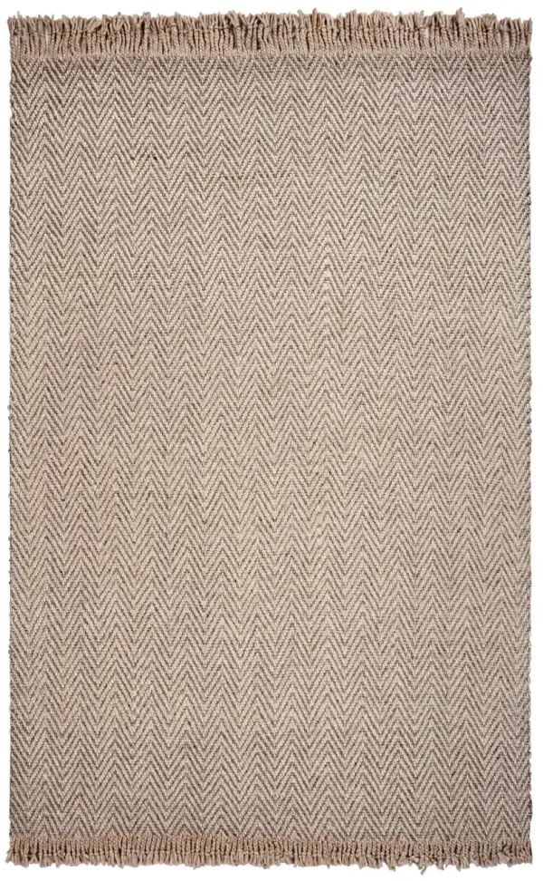 9' x 12' Hand Woven Herringbone With Braided Fringe Indoor Area Rug - Oatmeal Beige