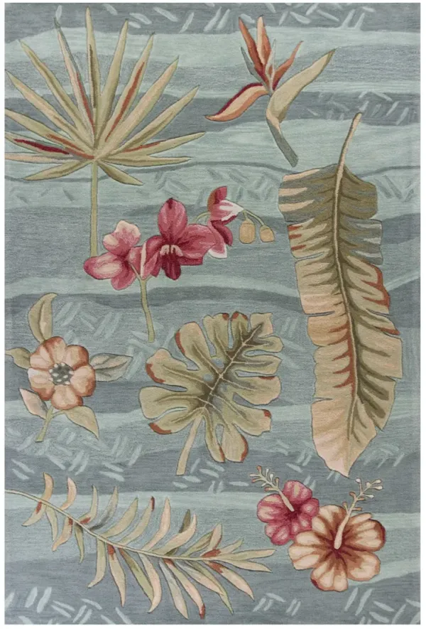 8' x 11' Machine Woven Tropical Plants Indoor Area Rug - Seafoam Green