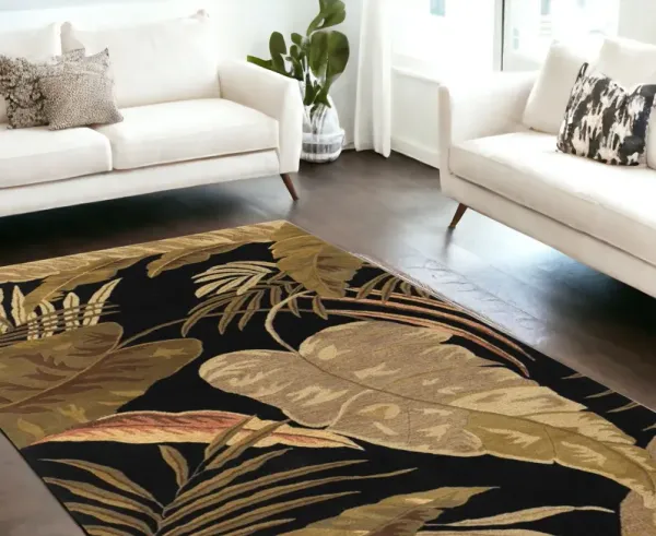 8' x 11' Hand Tufted Tropical Leaves Indoor Area Rug - Midnight Black