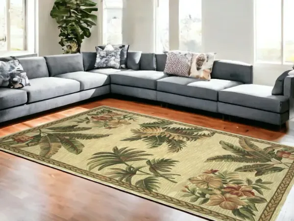 8' x 10' Wool Tropical Botanical Hand Tufted Area Rug - Ivory