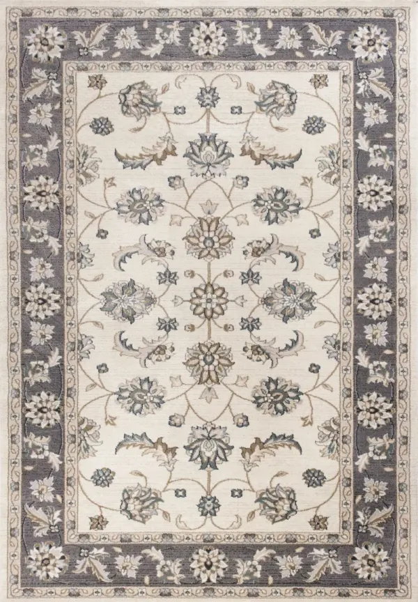 9' x 12' Bordered Floral Indoor Area Rug - Ivory Gray