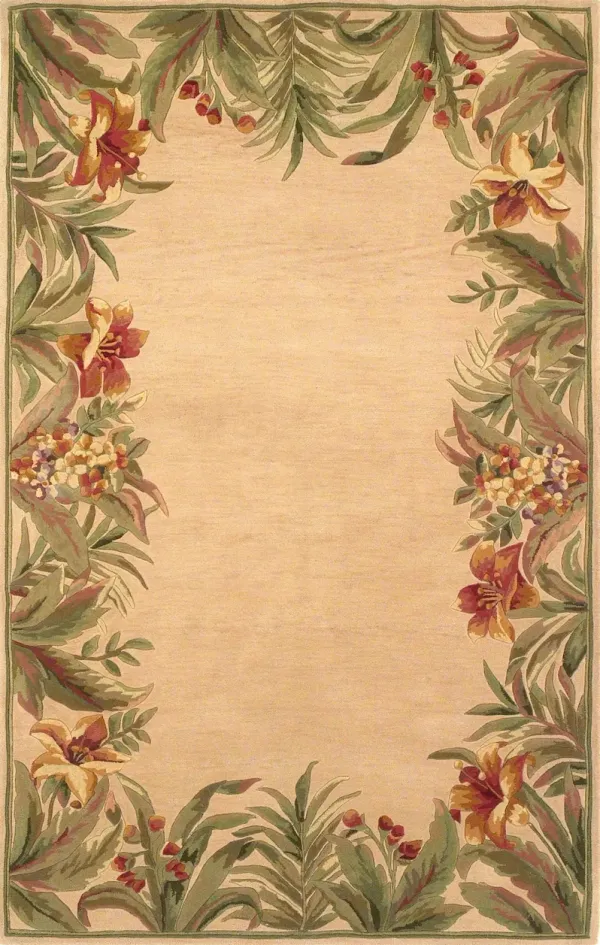 8' x 11' Wool Area Rug - Ivory Tropical Greenery