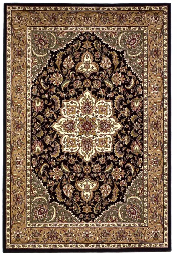 10' x 13' Machine Woven Floral Medallion Indoor Area Rug - Black Beige