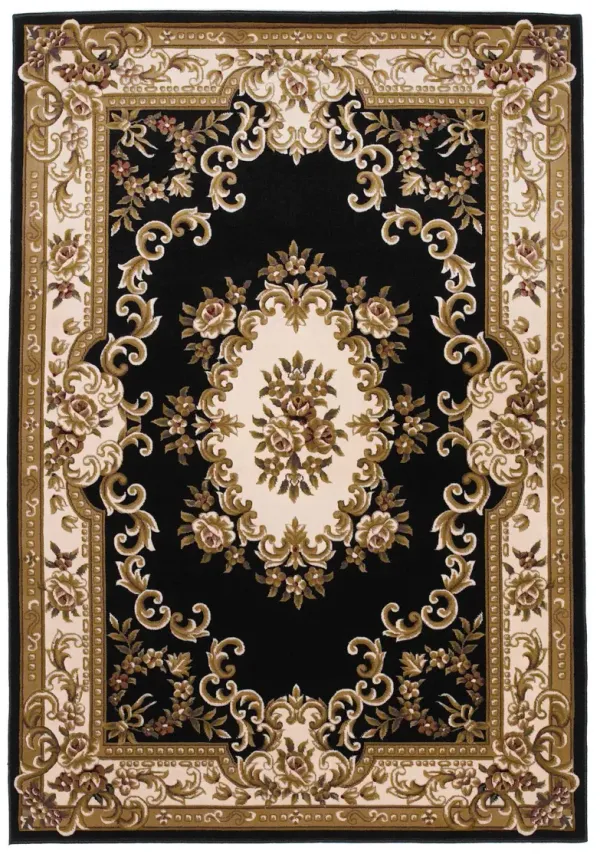 10' x 13' Machine Woven Hand Carved Floral Medallion Indoor Area Rug - Black Ivory