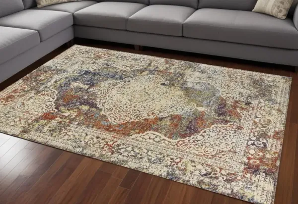 10' x 13' Medallion Area Rug - Ivory Blue And Orange