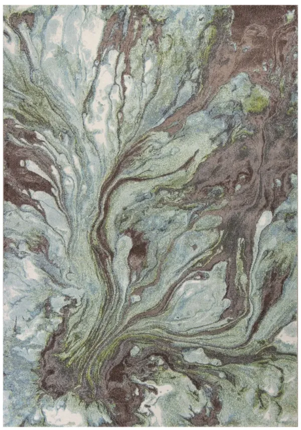 9' x 13' Abstract Marble Area Rug - Green And Brown