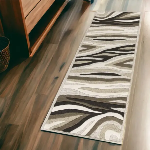 2' x 7' Abstract Waves Wool Runner Rug - Natural