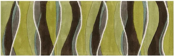 8' Hand Tufted Abstract Waves Indoor Runner Rug - Lime Mocha