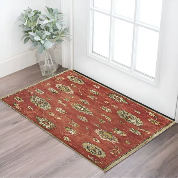 3' x 5' Hand Tufted Wool Traditional Floral Indoor Area Rug - Red