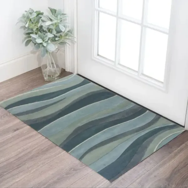 3' x 5' Hand Tufted Abstract Waves Indoor Area Rug - Ocean Blue Teal