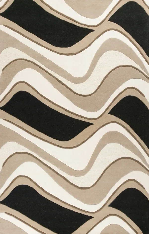 3' x 5' Abstract Waves Wool Area Rug - Black Or Beige