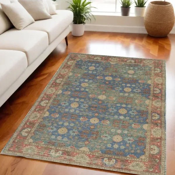 5' x 7' Floral Medallion Hand Woven Area Rug - Blue And Red