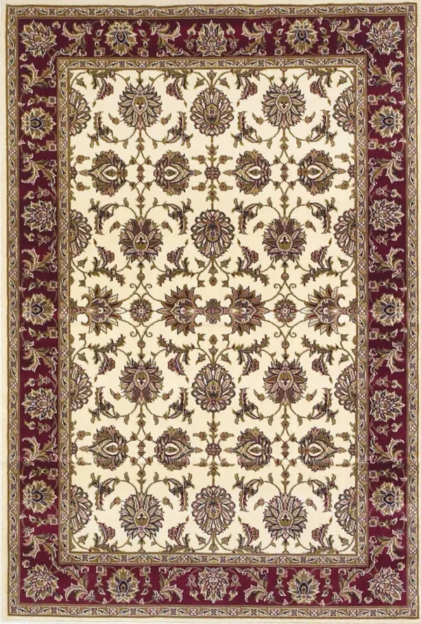 5' x 8' Machine Woven Floral Traditional Indoor Area Rug - Ivory Red