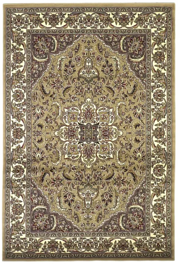 5' x 8' Machine Woven Floral Medallion Indoor Area Rug - Beige Ivory
