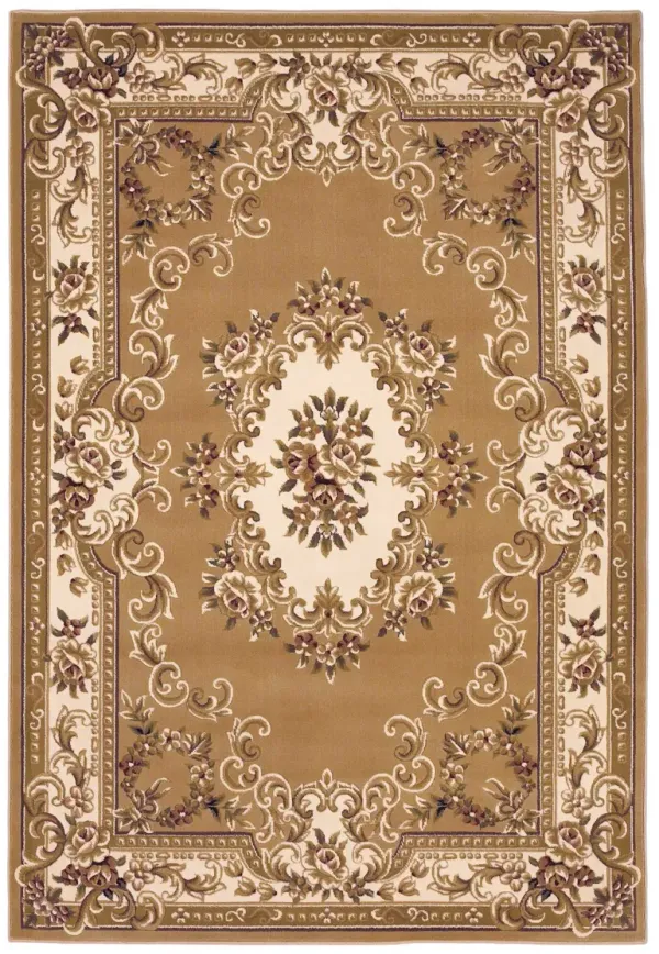 5' x 8' Machine Woven Hand Carved Floral Medallion Indoor Area Rug - Beige Ivory