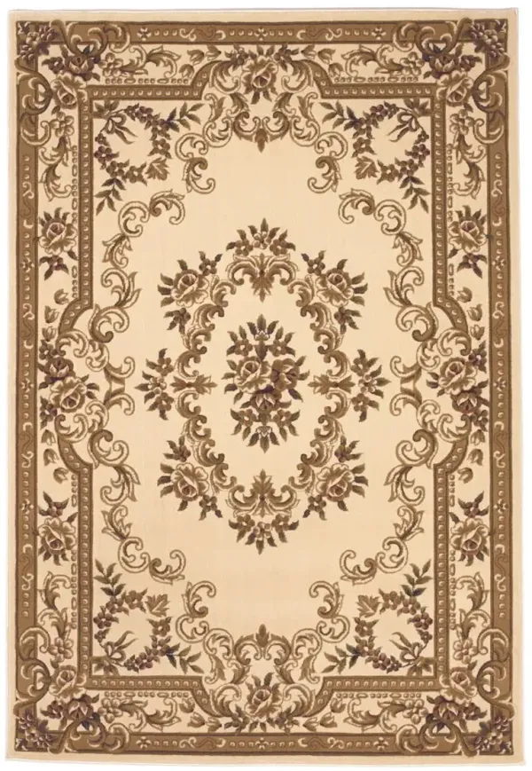 5' x 8' Machine Woven Hand Carved Floral Medallion Indoor Area Rug - Ivory